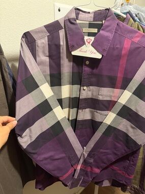 Burberry Purple Plaid Lightweight Shirt Jacket